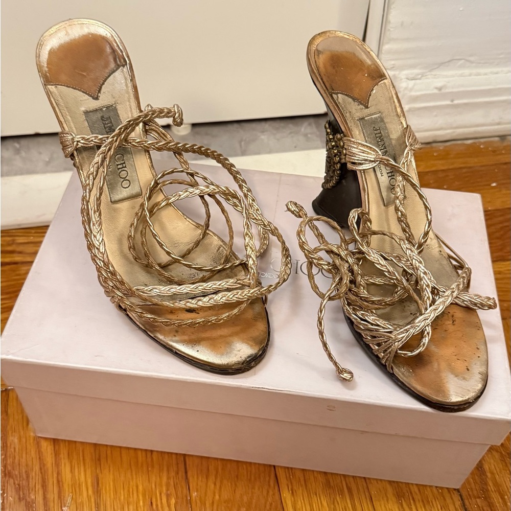 Jimmy Choo Metallic Gold Strappy Heels